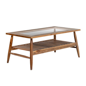 Lh Imports Vineyard Outdoor Rectangular Coffee Table - Stylish Teak & Glass Centerpiece For Cozy Gatherings Brown,Clear Teak Wood,Clear Tempered Glass Vny032