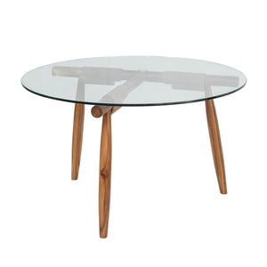 Lh Imports Vineyard Outdoor Round Coffee Table - Stylish Solid Teak, Glass Top & Polyester Rope For Comfort Brown,Clear Teak Wood,100% Polyester Rope,Clear Tempered Glass Vny033