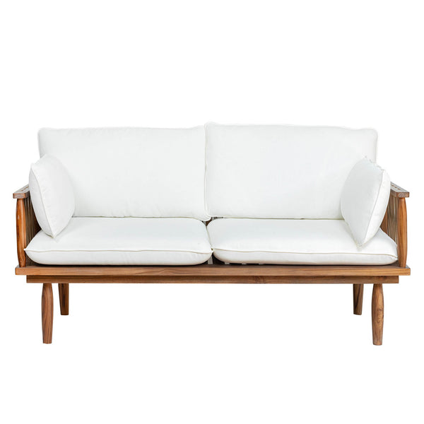 Lh Imports Vineyard Outdoor Loveseat - Luxurious Teak Wood Design With Weather-resistant Olefin Fabric Comfort Brown,White Teak Wood,Olefin Fabric (100% Polypropylene),Foam,Fiber Fill,Polyester Rope Vny036