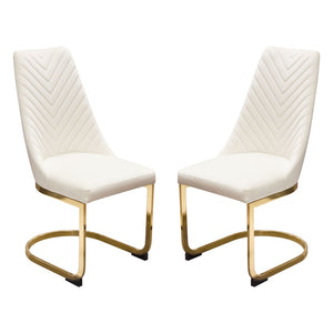 Diamond Sofa Vogue Set Of 2 Cream Velvet Dining Chairs With Elegant Gold Metal Frame For Luxurious Dining Experience Cream Velvet Vogue2dccm2pk