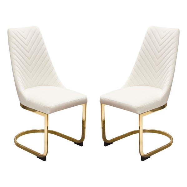 Diamond Sofa Vogue Set Of 2 Cream Velvet Dining Chairs With Elegant Gold Metal Frame For Luxurious Dining Experience Cream Velvet Vogue2dccm2pk