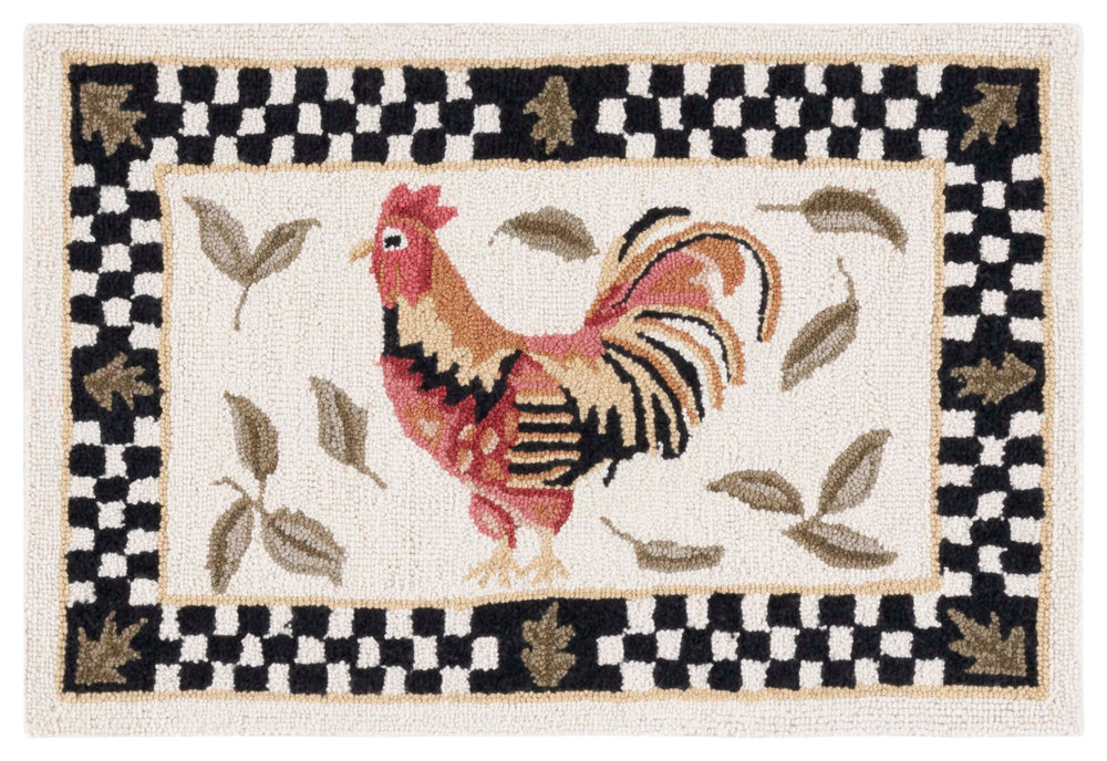 Safavieh Vintage Wool And Cotton Area Rug - Rustic Rooster Design For Cozy Farmhouse Style Home Decor Ivory ,Black Wool And Cotton With Latex Vp320b-2