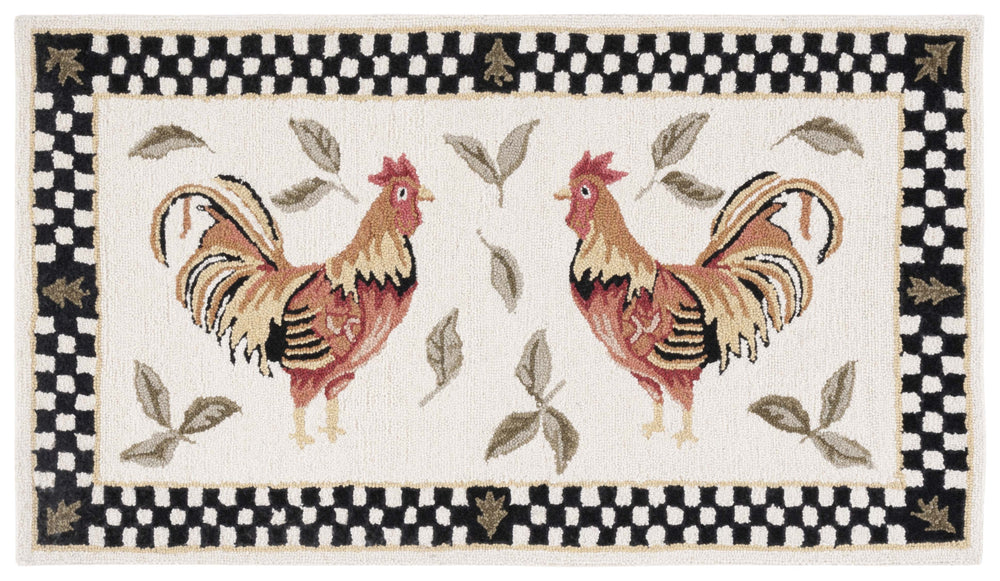 Safavieh Vintage Wool And Cotton Area Rug - Rustic Rooster Design For Cozy Farmhouse Style Home Decor Ivory ,Black Wool And Cotton With Latex Vp320b-2