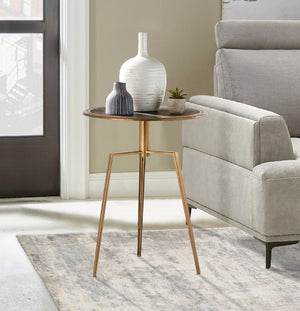 Pasargad Delos Antique Brass Finish Round Side Table - Handcrafted Iron Accent For Elegant Decor Brass Metal Prr-006