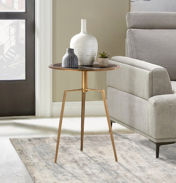 Pasargad Delos Antique Brass Finish Round Side Table - Handcrafted Iron Accent For Elegant Decor Brass Metal Prr-006