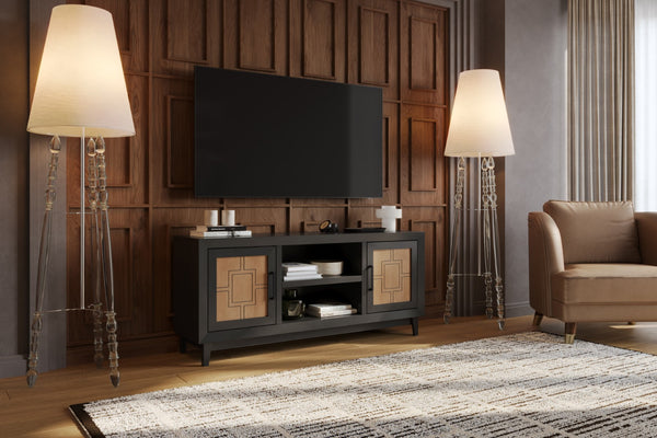 Legends Furniture Bridgevine Home Ventura 65 Inch Tv Stand For Tvs Up To 75 Inches, No Assembly Required, Black And Bourbon Finish Black  Vr1210.Sls