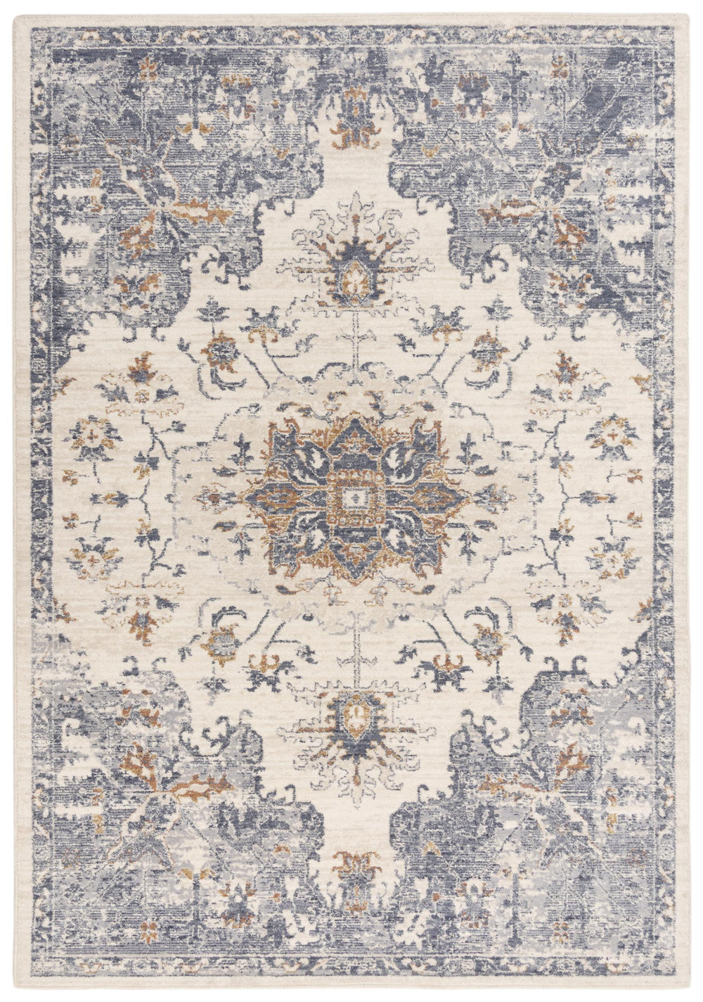 Rizzy Ventura VRA751 Powerloomed Traditional Washed Wool Rug Ivory/Blue 9' x 12'