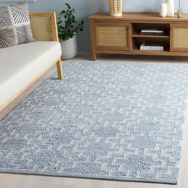 Safavieh Vermont Handwoven Light Blue Area Rug — Minimalist Pet Yarn Low-Pile Square Rug, Calming Modern Anchor 6'-0" x 6'-0" VRM125M-6SQ