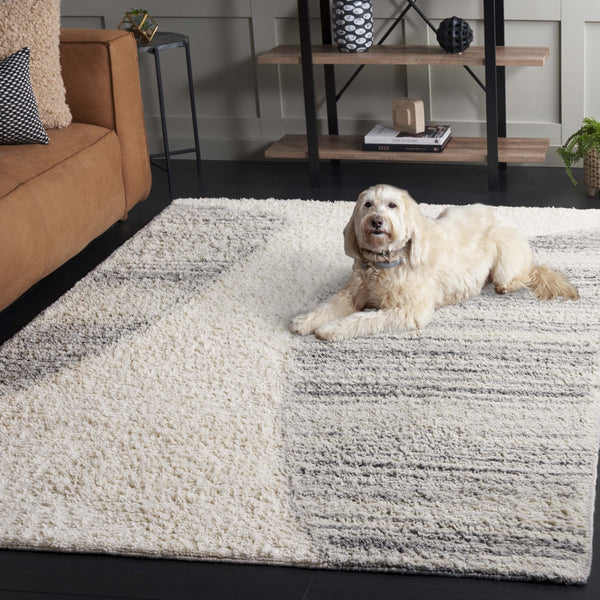 Safavieh Vermont Modern Area Rug - Luxurious Wool & Recycled Cotton Blend, Abstract Design, 8x10 Feet Ivory ,Grey 70% Wool,30% Recycled Cotton Vrm228a-6sq