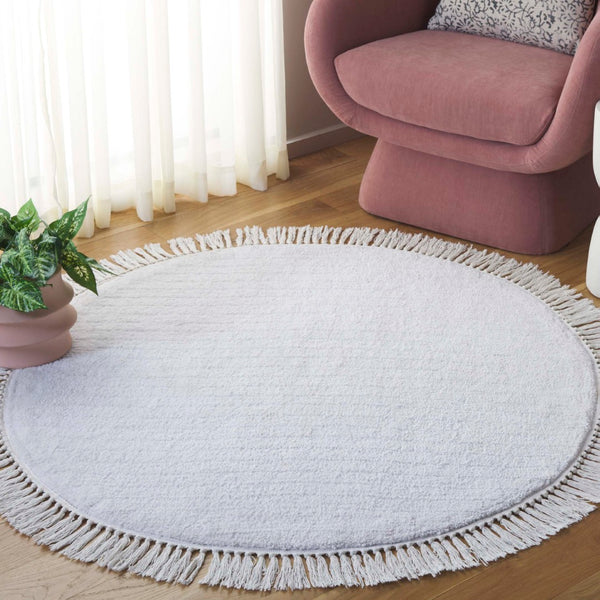 Safavieh Vermont Luxury Area Rug – Elegant Round Design In Soft Cotton & Polyester Blend For Modern Homes Ivory 50% Cotton,50% Polyester Vrm575a-5r
