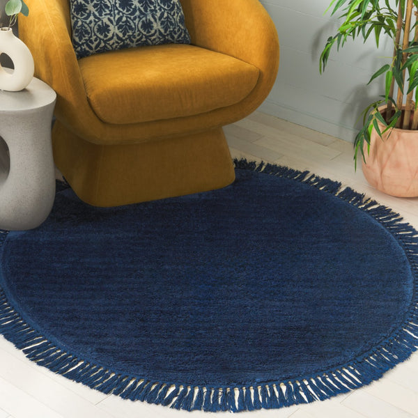 Safavieh Vermont Luxury Area Rug – Elegant Round Design In Soft Cotton & Polyester Blend For Modern Homes Blue 50% Cotton,50% Polyester Vrm575m-3r