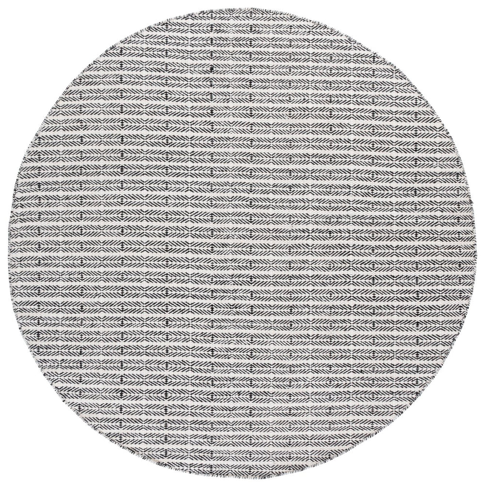 Safavieh Vermont Hand Tufted Round Area Rug - Luxurious Geometric Design For Modern Elegance In Any Room Black ,Ivory 80% Wool And 20% Cotton Vrm803z-7sq