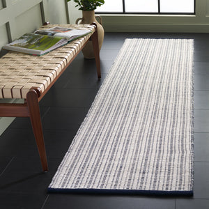 Safavieh Vermont Hand Woven Runner Rug - Timeless Elegance For Hallways, Crafted In India With Premium Materials Navy ,Ivory 60% Cotton 40% Wool Vrm909n-28