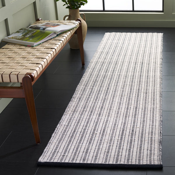 Safavieh Vermont Hand Woven Runner Rug - Timeless Elegance For Hallways, Crafted In India With Premium Materials Black ,Ivory 60% Cotton 40% Wool Vrm909z-28