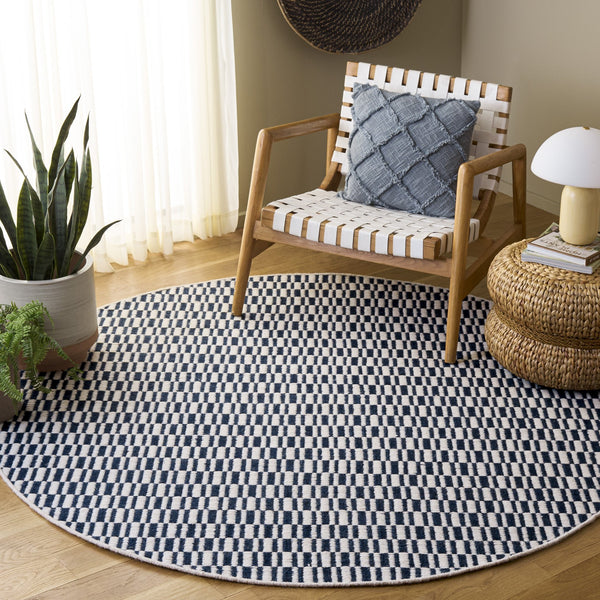 Safavieh Vermont Handwoven Navy Ivory Rug — Wool-Cotton Low-Pile Scandinavian Minimalist Design For Living Rooms 4'-0" x 6'-0" VRM910N-4