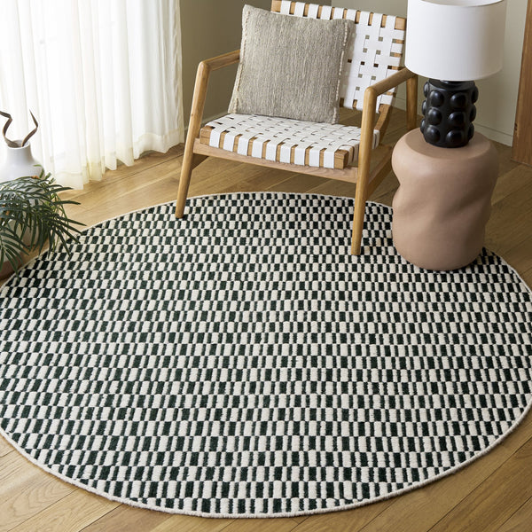 Safavieh Vermont Hand-Woven Dark Green And Ivory Area Rug, 85% Wool 15% Cotton, Low-Profile Scandinavian Chic 4'-0" x 6'-0" VRM910Y-4