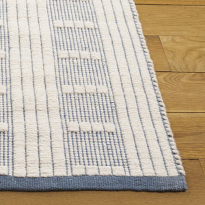 Safavieh Vermont Chic Area Rug Crafted In India – Modern Flatweave Design For Timeless Elegance And Comfort Blue ,Ivory 60% Wool,40% Cotton Vrm951m-5