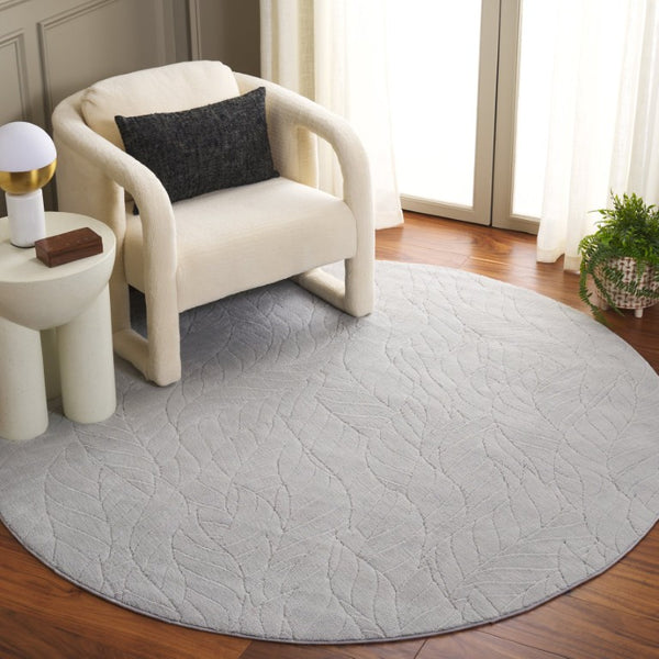 Safavieh Versaillies Floral Botanical Runner Rug Soft Grey Polyester Weave for Hallways 6'-0" x 6'-0" - Round VRS658F-6R