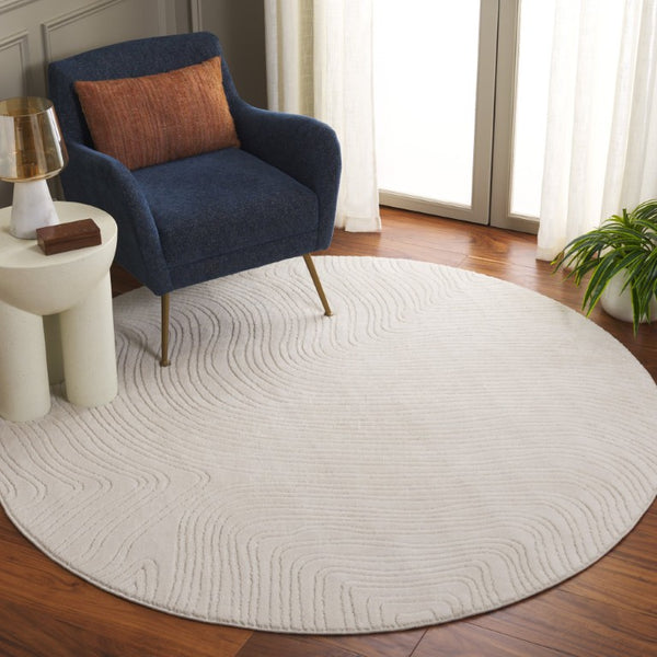 Safavieh Versaillies Ivory Geometric Runner Rug Power Loomed Polyester for Hallway or Entryway 6'-0" x 6'-0" - Round VRS665A-6R