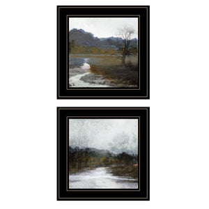English Elm "winter Landscape" Framed 2-panel Print Artisan Crafted Black Wood Wall Art B06788433