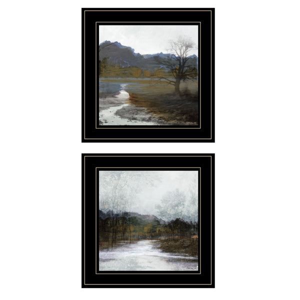 English Elm "winter Landscape" Framed 2-panel Print Artisan Crafted Black Wood Wall Art B06788433