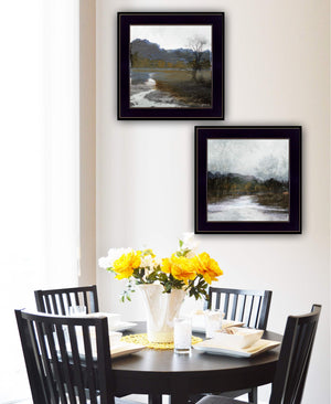 English Elm "winter Landscape" Framed 2-panel Print Artisan Crafted Black Wood Wall Art B06788433