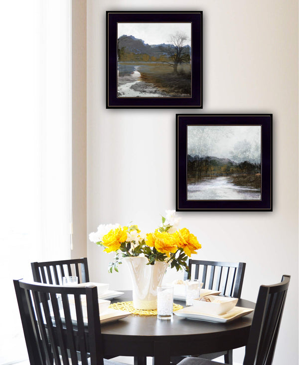 English Elm "winter Landscape" Framed 2-panel Print Artisan Crafted Black Wood Wall Art B06788433