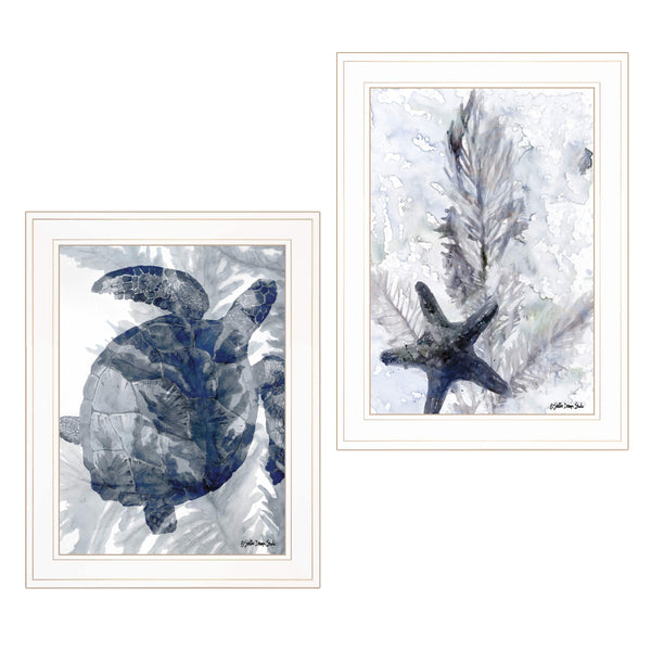 English Elm "ocean Collection" 2-piece Coastal Framed Wall Art Set Ready to Hang White Frame B06788435