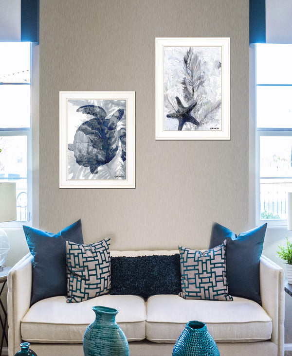 English Elm "ocean Collection" 2-piece Coastal Framed Wall Art Set Ready to Hang White Frame B06788435