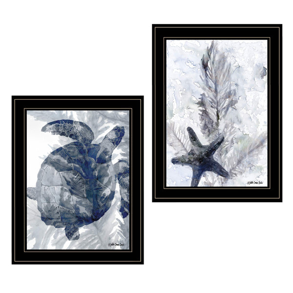 English Elm "ocean Collection" Two Piece Coastal Framed Canvas Wall Art with Matte Black Wood Frame B06788436