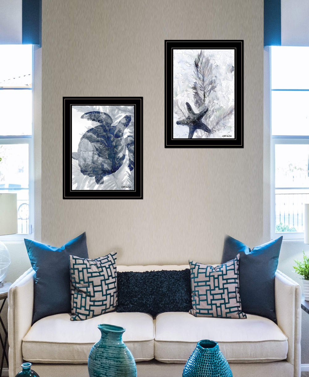 English Elm "ocean Collection" Two Piece Coastal Framed Canvas Wall Art with Matte Black Wood Frame B06788436