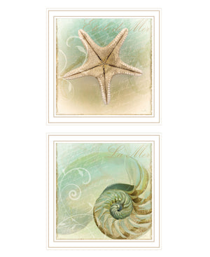 English Elm "the Sea" Diptych Coastal Seascape Framed Print Set by Sophie 6 with White Frame B06789462