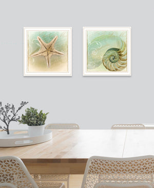 English Elm "the Sea" Diptych Coastal Seascape Framed Print Set by Sophie 6 with White Frame B06789462