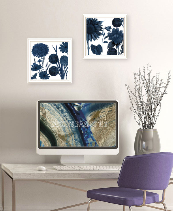 English Elm "sunflower Blues" Two-piece Framed Wall Art Set with White Frame by Sophie 6 B06789474