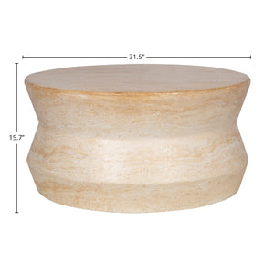 Lh Imports Zac Coffee Table - Elegant Rounded Design With Serene Travertine Finish For Indoor & Outdoor Use Beige Concrete Vt081