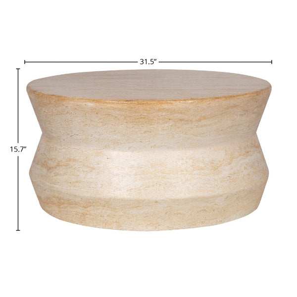 Lh Imports Zac Coffee Table - Elegant Rounded Design With Serene Travertine Finish For Indoor & Outdoor Use Beige Concrete Vt081