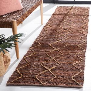 Safavieh Vintage Hand-Woven Leather & Jute Rug 8X10 — Rustic Brown Geometric Diamond Pattern, Low Pile 9'-0" x 12'-0" VTL801T-9