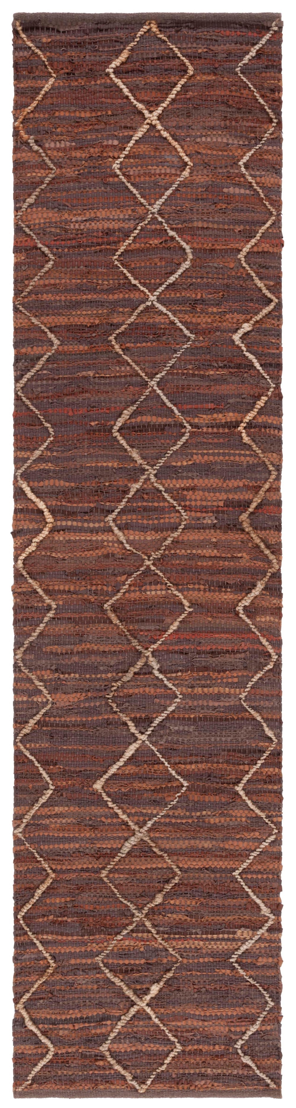 Safavieh Vintage Hand-Woven Leather & Jute Rug 8X10 — Rustic Brown Geometric Diamond Pattern, Low Pile 9'-0" x 12'-0" VTL801T-9