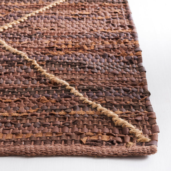 Safavieh Vintage Hand-Woven Leather & Jute Rug 8X10 — Rustic Brown Geometric Diamond Pattern, Low Pile 9'-0" x 12'-0" VTL801T-9