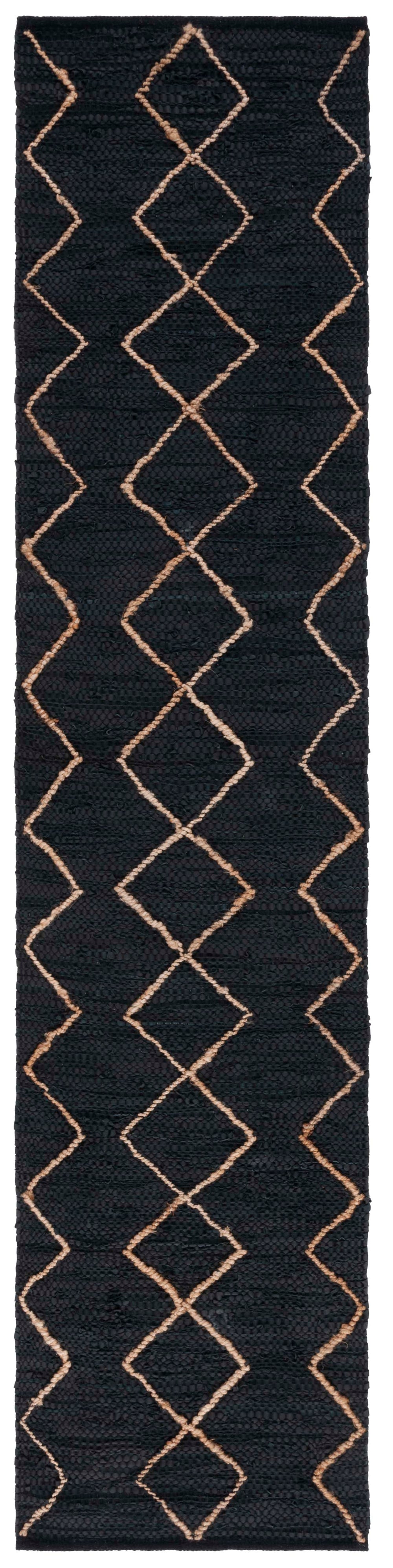 Safavieh Vintage Hand‑Woven Leather Rug 8X10 Black & Natural Geometric Plush 3/8" Pile Durable Style 9'-0" x 12'-0" VTL801Z-9