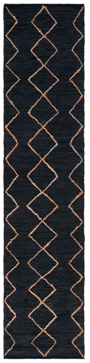 Safavieh Vintage Hand-Woven Leather Runner 2X9 Ft – Black & Natural Geometric Diamonds, Durable Low Pile 2'-0" x 3'-0" VTL801Z-2
