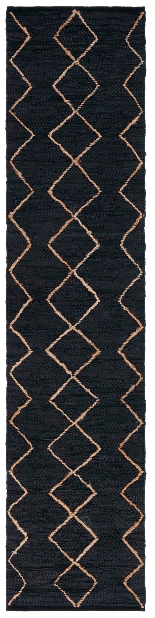 Safavieh Vintage Hand-Woven Leather Runner 2X9 Ft – Black & Natural Geometric Diamonds, Durable Low Pile 2'-0" x 3'-0" VTL801Z-2