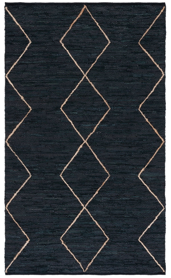 Safavieh Vintage Hand-Woven Leather Runner 2X9 Ft – Black & Natural Geometric Diamonds, Durable Low Pile 2'-0" x 3'-0" VTL801Z-2