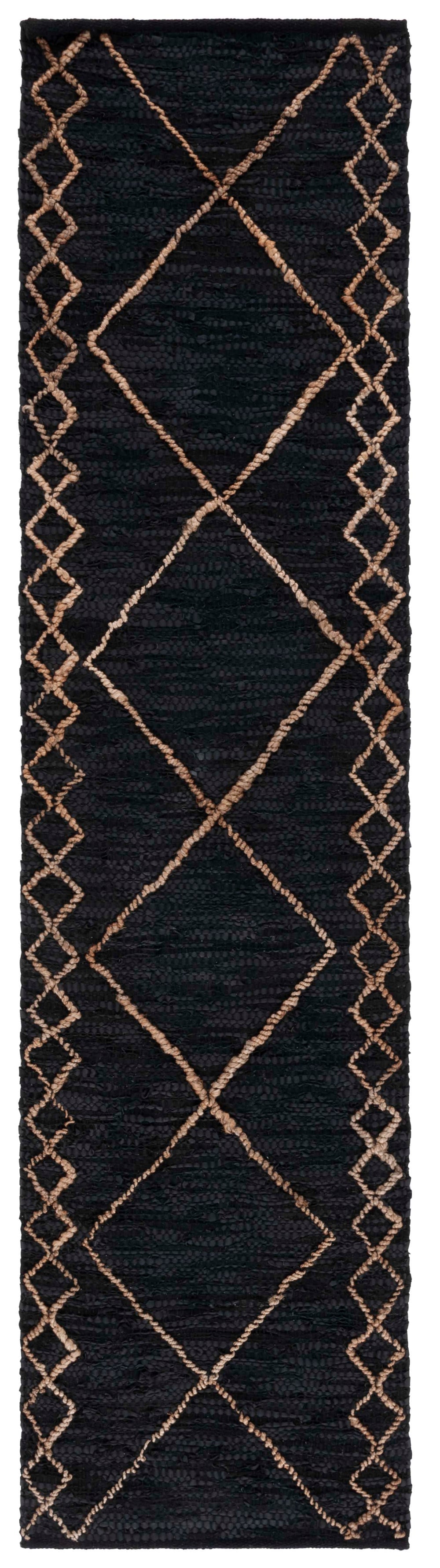 Safavieh Vintage Hand-Woven Leather Rug 8'X10' — Black & Natural Geometric Diamonds, Durable Low-Profile Luxury VTL802Z-9