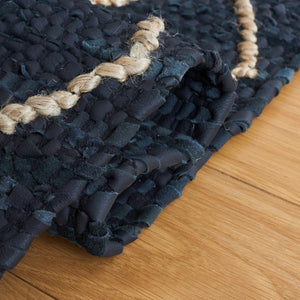 Safavieh Vintage Hand-Woven Leather Rug 8'X10' — Black & Natural Geometric Diamonds, Durable Low-Profile Luxury VTL802Z-9
