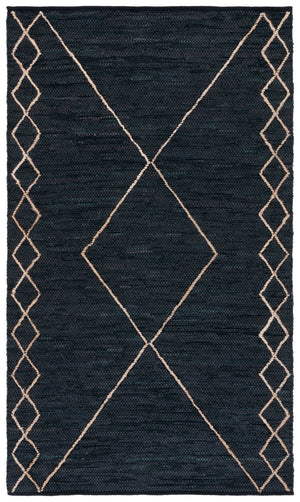 Safavieh Vintage Hand-Woven Leather Rug 8'X10' — Black & Natural Geometric Diamonds, Durable Low-Profile Luxury VTL802Z-9