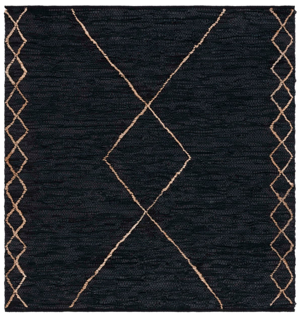 Safavieh Vintage Hand-Woven Leather Rug 8'X10' — Black & Natural Geometric Diamonds, Durable Low-Profile Luxury VTL802Z-9