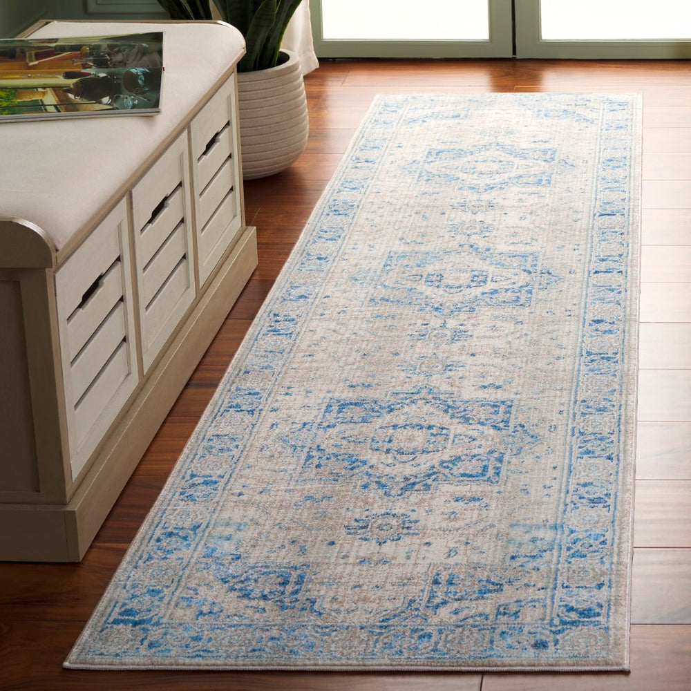 Safavieh Vintage Persian Area Rug - Timeless Elegance With Distressed Medallion Design For Any Home Decor Ivory ,Blue Polyester Vtp447m-26