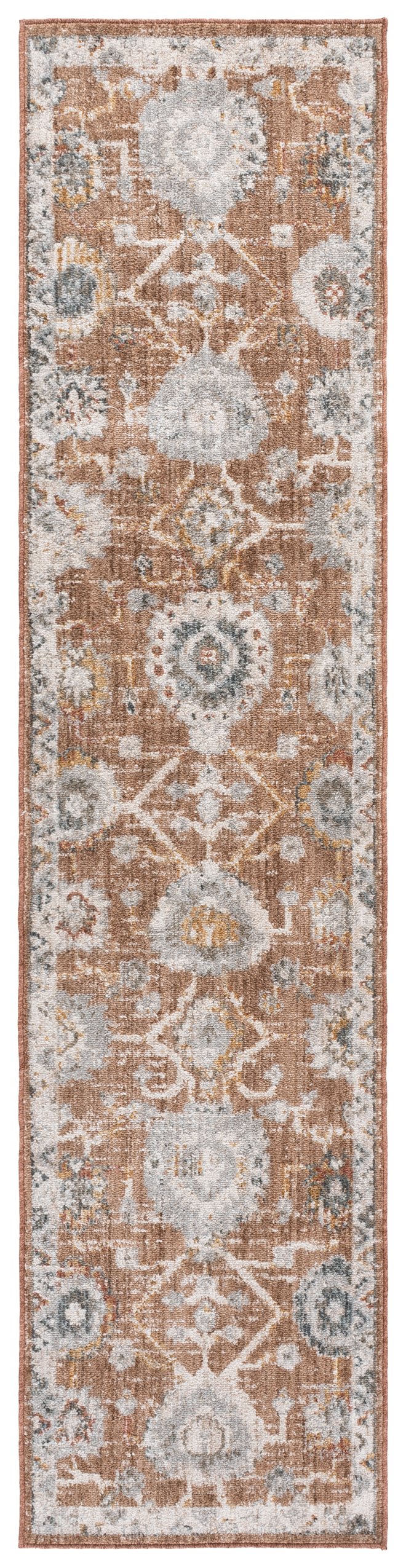 Safavieh Vintage Rust & Ivory Grey Runner Rug With Low-Profile Pile, Durable Power-Loomed Turkish Weave For Hallways 2'-0" x 8'-0" VTR508P-28