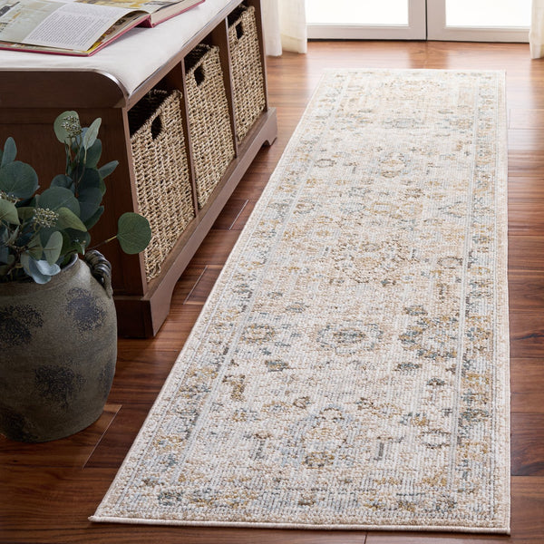 Safavieh Vintage Turkish Round Area Rug — Ivory & Beige Blue Transitional Floral Design, Low-Profile Pile 6'-3" x 6'-3" VWD200A-6R